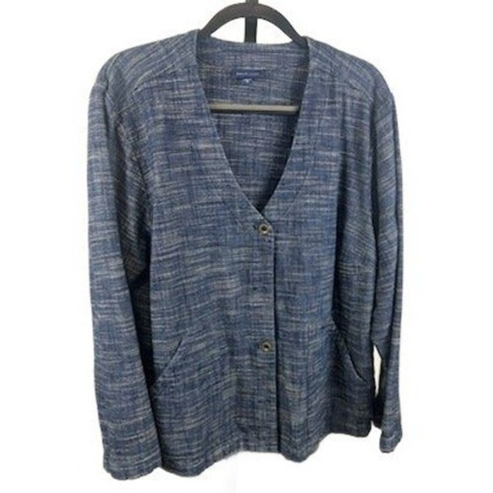 Pure Jill Jacket Women's Size 2X Indigo Blue Textured Button Cardigan Career